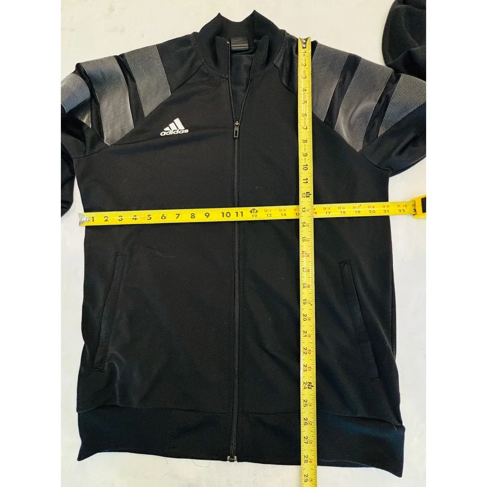 Adidas Mens Full Zip Track Jacket Black Grey Striped Soccer Training Large